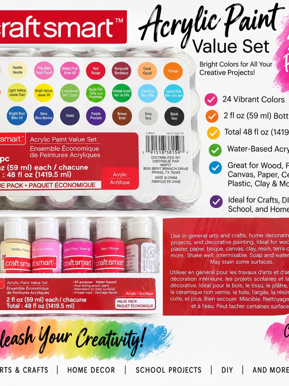 Craft Smart Acrylic Paint Value Set - Assorted Colors (24-Pack)